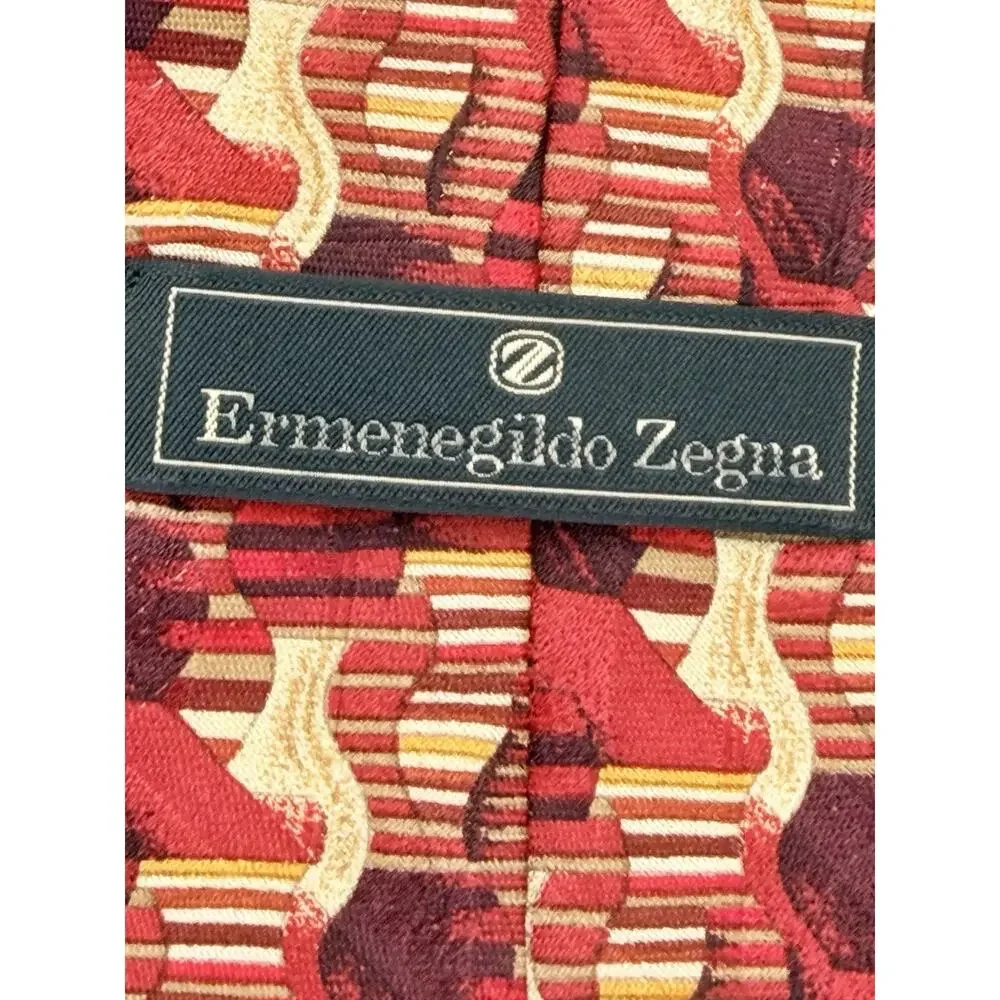 Ermenegildo Zegna Silk Tie Vintage Red Geometric Abstract Mens Necktie Italy